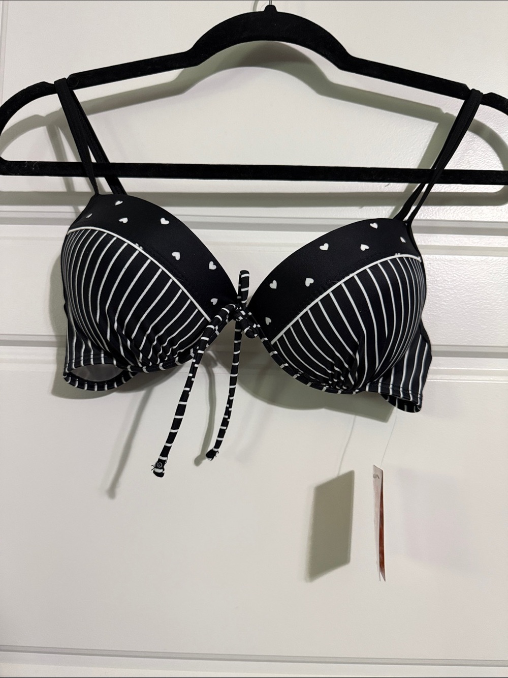 Black & White Striped Push-Up Bathing suit top with Heart Accent